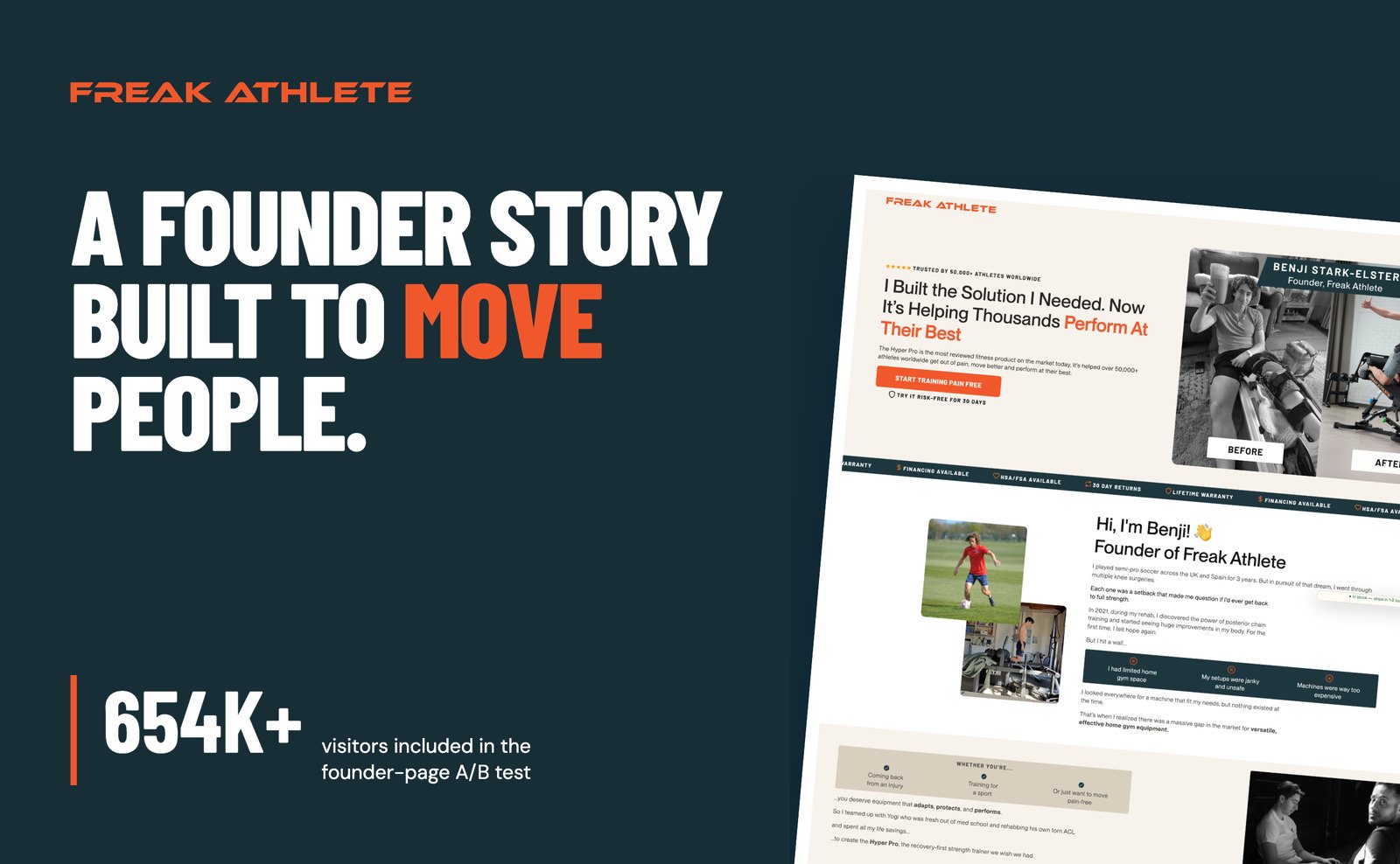 Freak Athlete founder story landing page