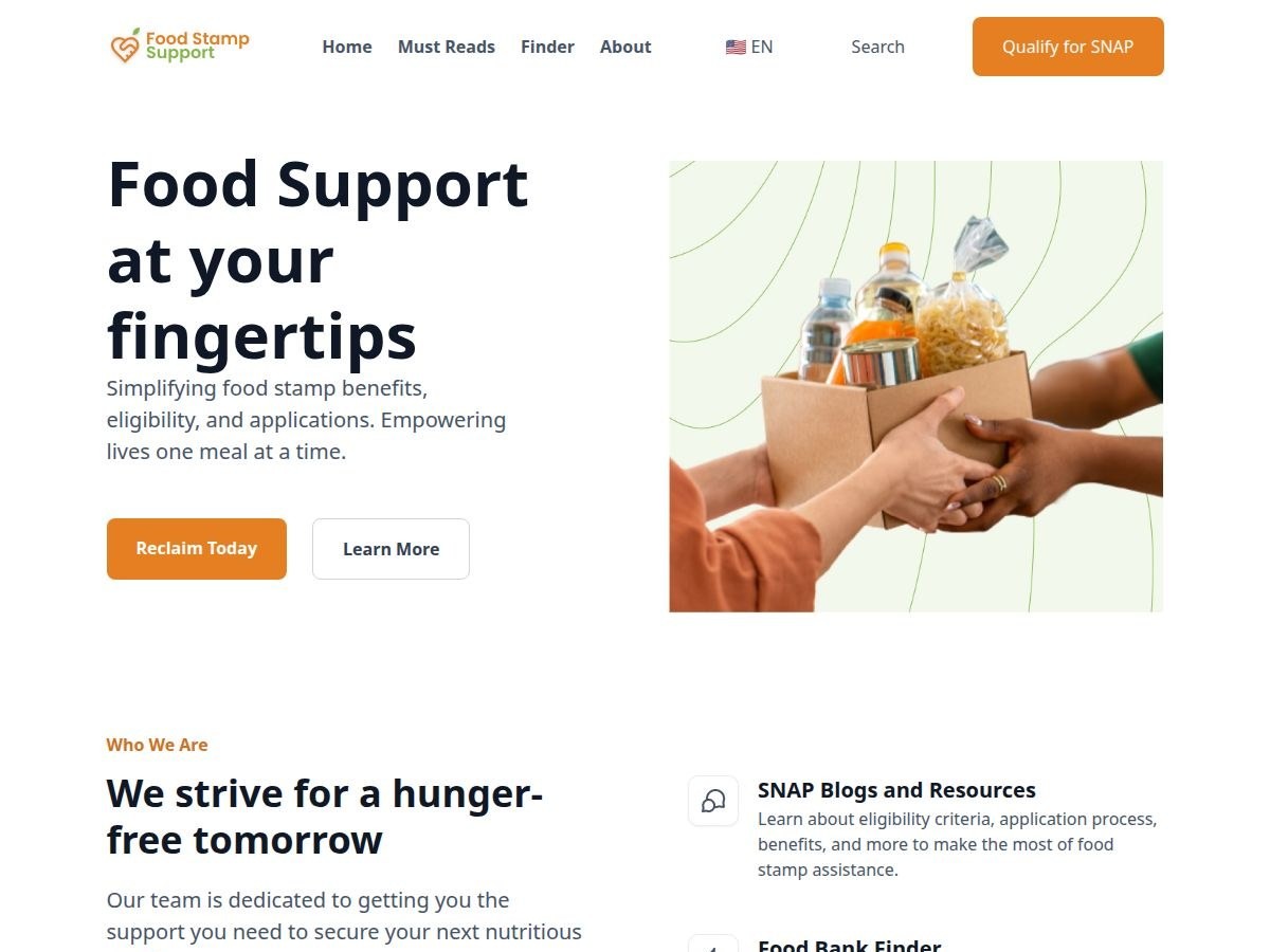 Food Stamp Support homepage redesign
